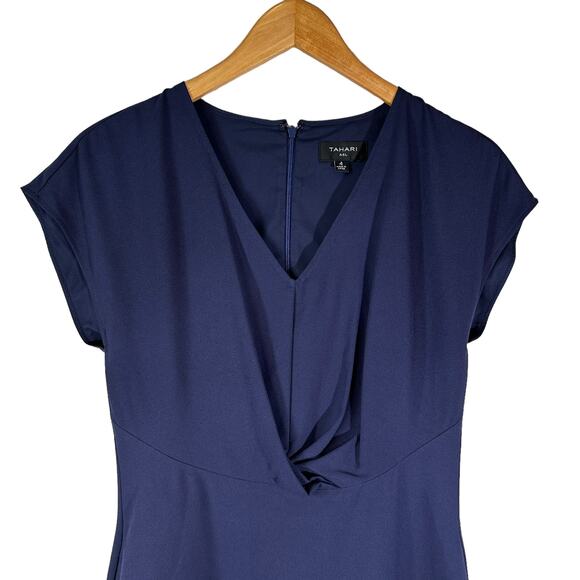 Tahari ASL New Women's V Neck Front Twist Dress Navy Blue 4 Minimalist Classic - Picture 3 of 12